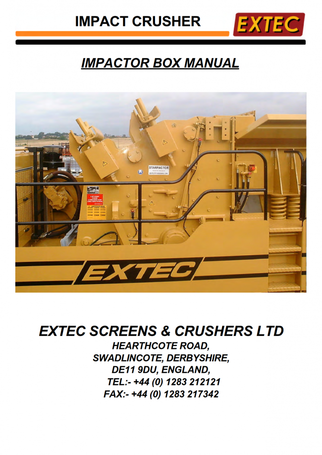 Extec APP 1013 EX Impact Crusher Operating Instructions and Spare Parts List