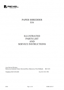 Rexel S16 Shredder Parts Manual