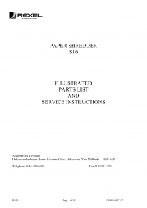 Руководство по запчастям шредера Rexel S16