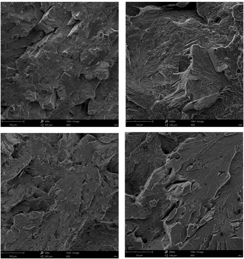 Fig.3-7 Morfologías de fractura de aceros aleados con contenido medio de carbono y alto contenido de cromo en diferentes procesos de tratamiento térmico (g) (h) # 4, (i) (j) # 5