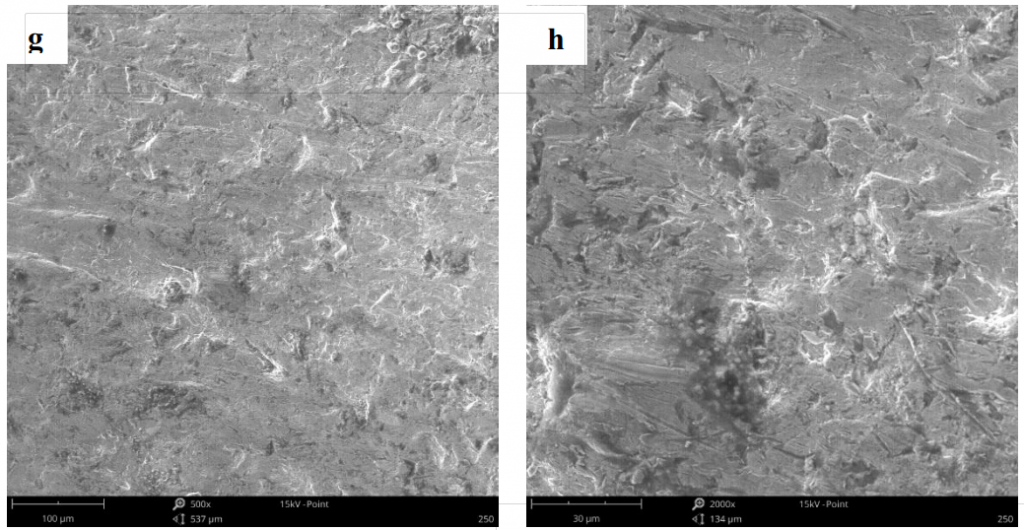 Fig.5-5 The worn surface morphology of different lining alloy steels under 9J impact energy (g)(h)4R